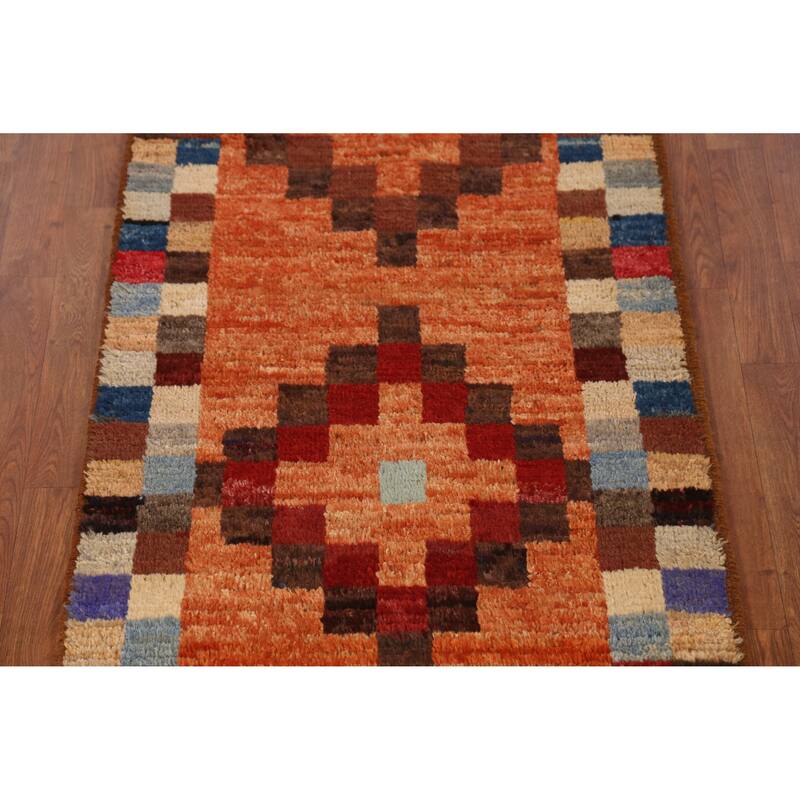 Geometric Moroccan Runner Rug Handmade Wool Carpet - 2'10" x 9'8"