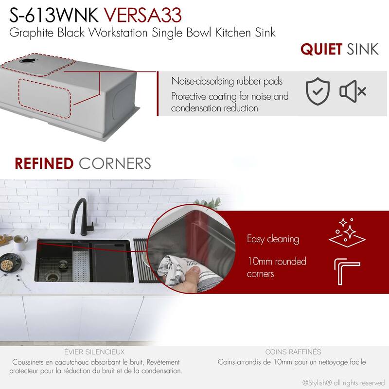Undermount 33" Workstation Single-Bowl Stainless Steel Kitchen Sink