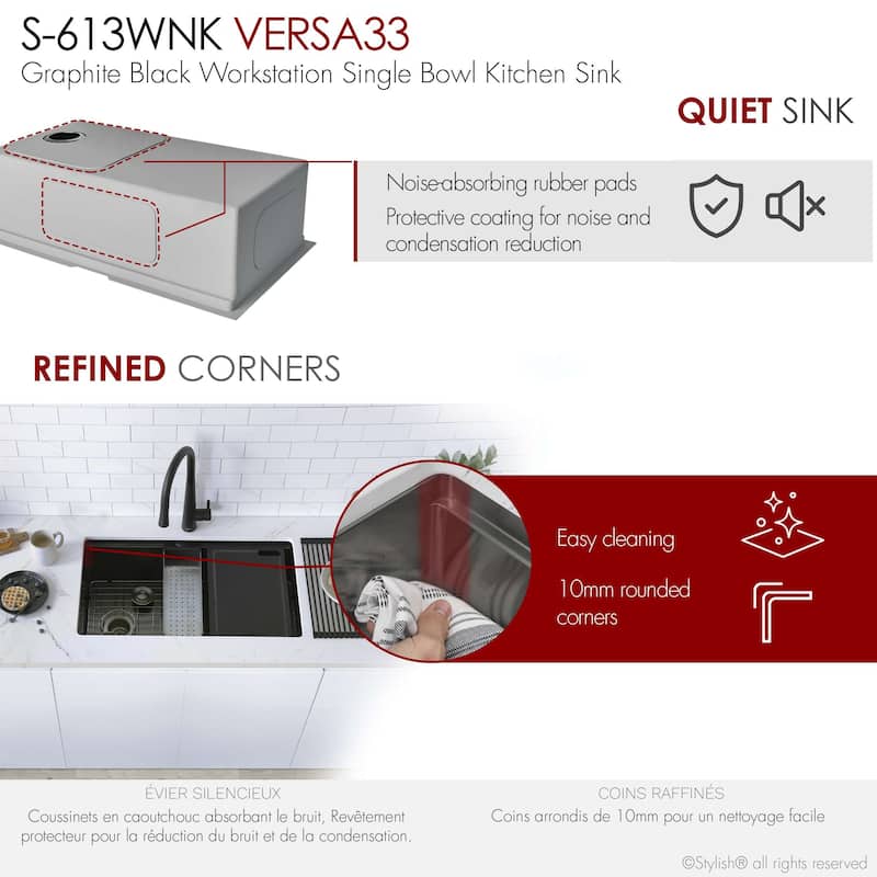 Versa33 Undermount 33" Single Bowl Stainless Steel Kitchen Sink - 33" x 19" x 10"