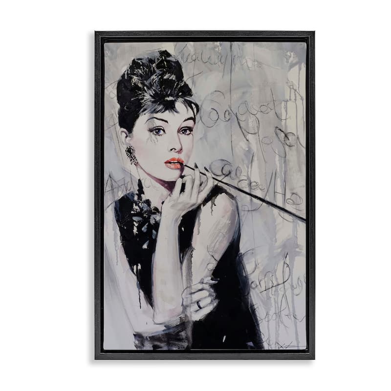 Stupell Bold & Classic Audrey Framed Floater Canvas Wall Art Design By Lucille Lee - 17 x 25 - Black
