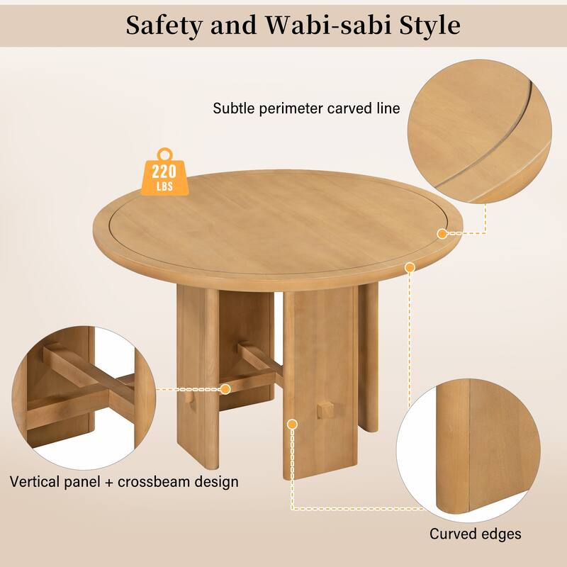 5-Piece Round Dining Table Set with Solid Wood Upholstered Chairs for Minimalist Farmhouse Design