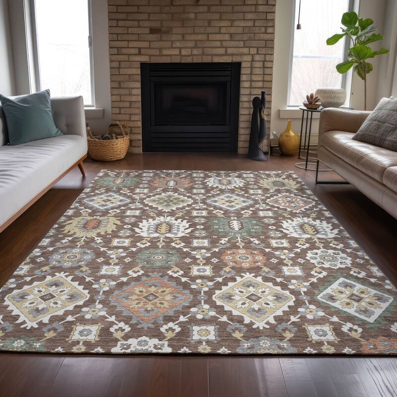 Machine Washable Indoor/Outdoor Boho Global Chantille Rug