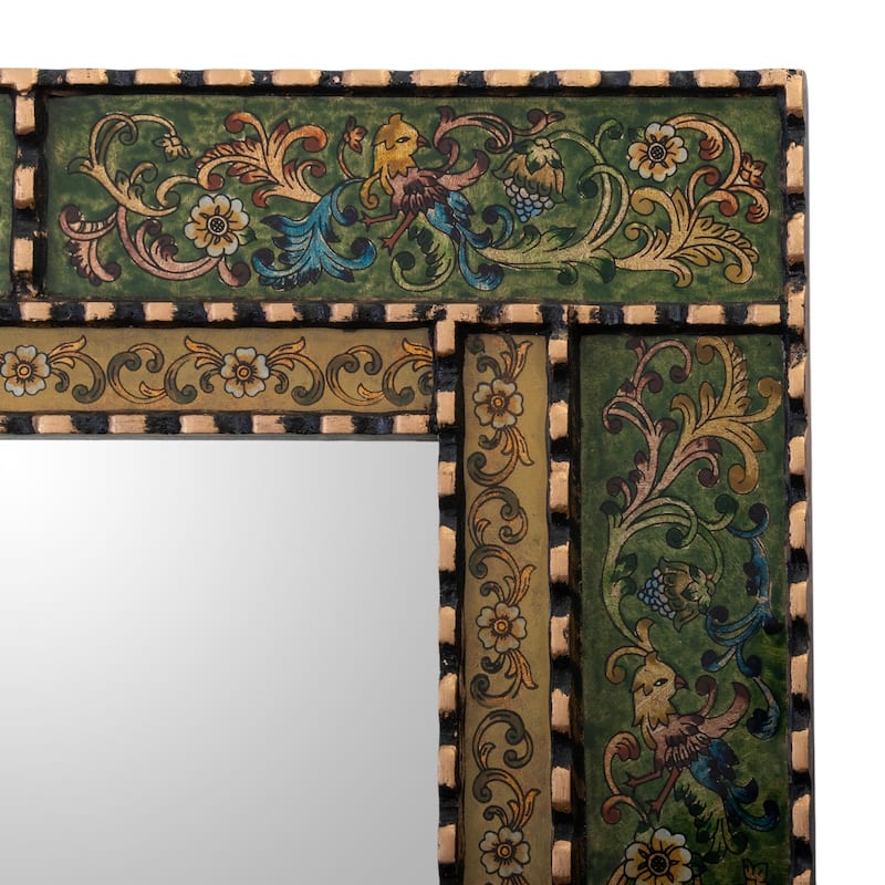 Novica Handmade Green Peruvian Elegance Reverse Painted Glass Wall Mirror