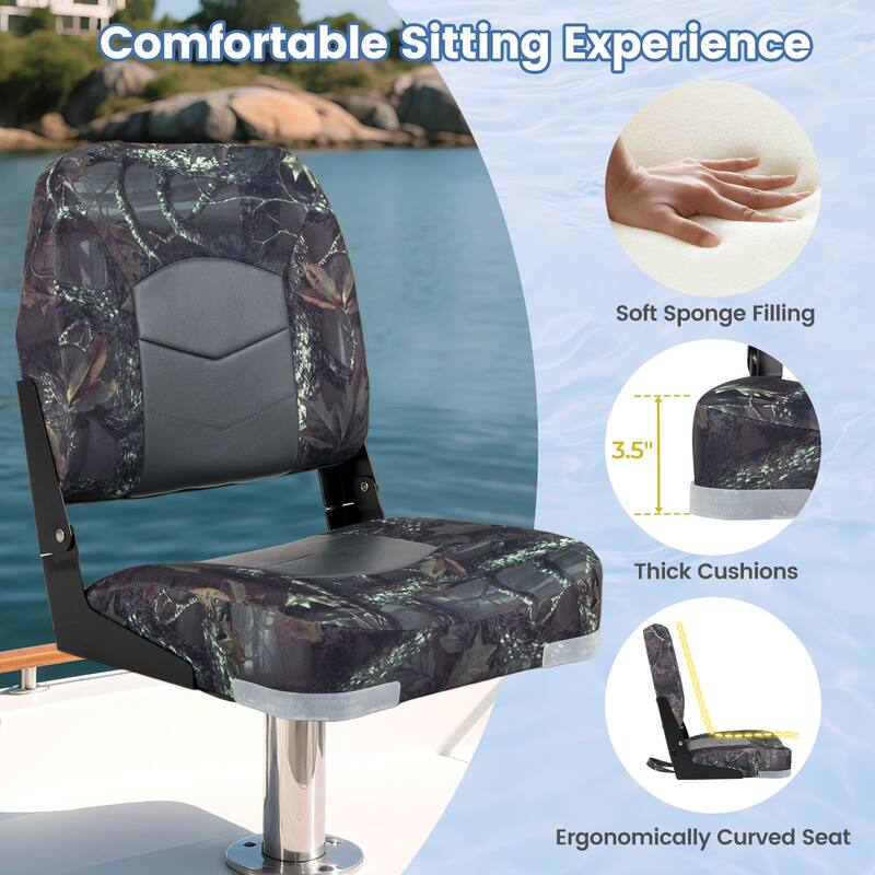 Gymax 2-Pack Boat Seats Folding Low Back Boat Chairs w/Thick Sponge