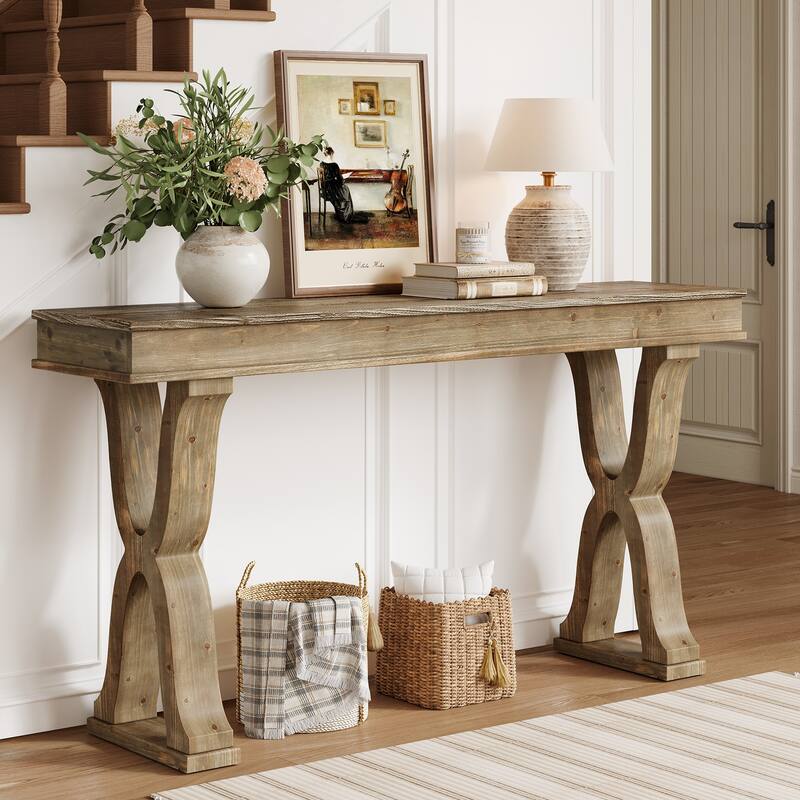 63-Inch Solid Wood Console Table, Farmhouse Narrow Entryway Table