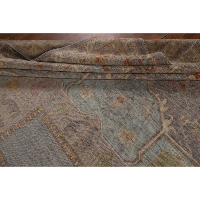 Geometric Gray Oushak Turkish Large Area Rug Hand-Knotted Wool Carpet - 12'1"x 14'6"