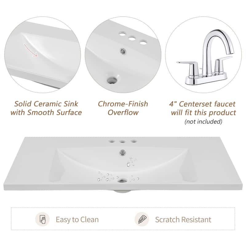 36 Inch Freestanding Bathroom Vanity Set with Drawers and Ceramic Sink