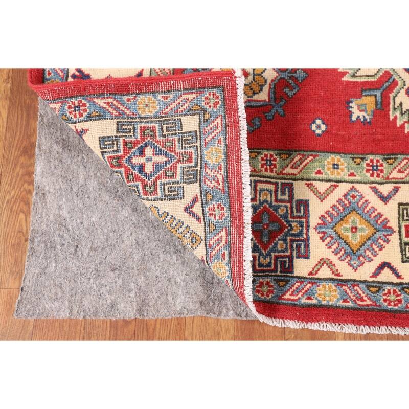 Geometric Kazak Oriental Area Rug Handmade Red Wool Carpet - 4'11" x 7'1"
