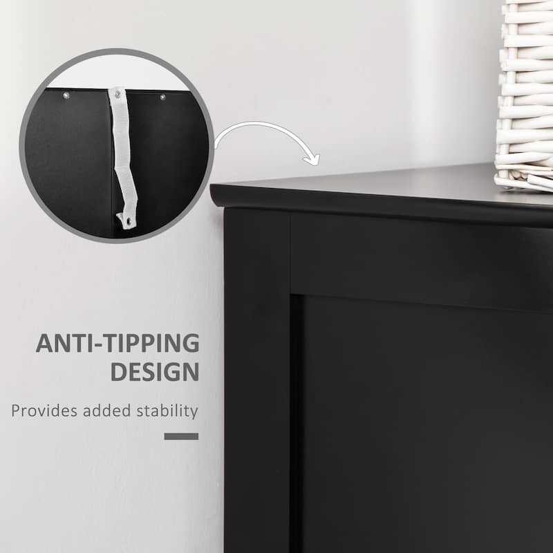 Black Bathroom Cabinet with Tempered Glass Doors and Adjustable Shelf Compact Storage Tower - 23.5" L x 15.75" W x 54.25" H