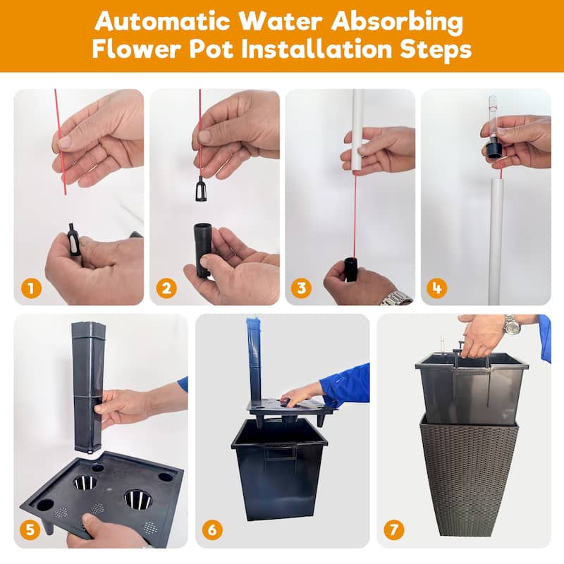 Faux Rattan Tall Planters Set of 2, Large Planters with Water Level Monitor Inner Bucket