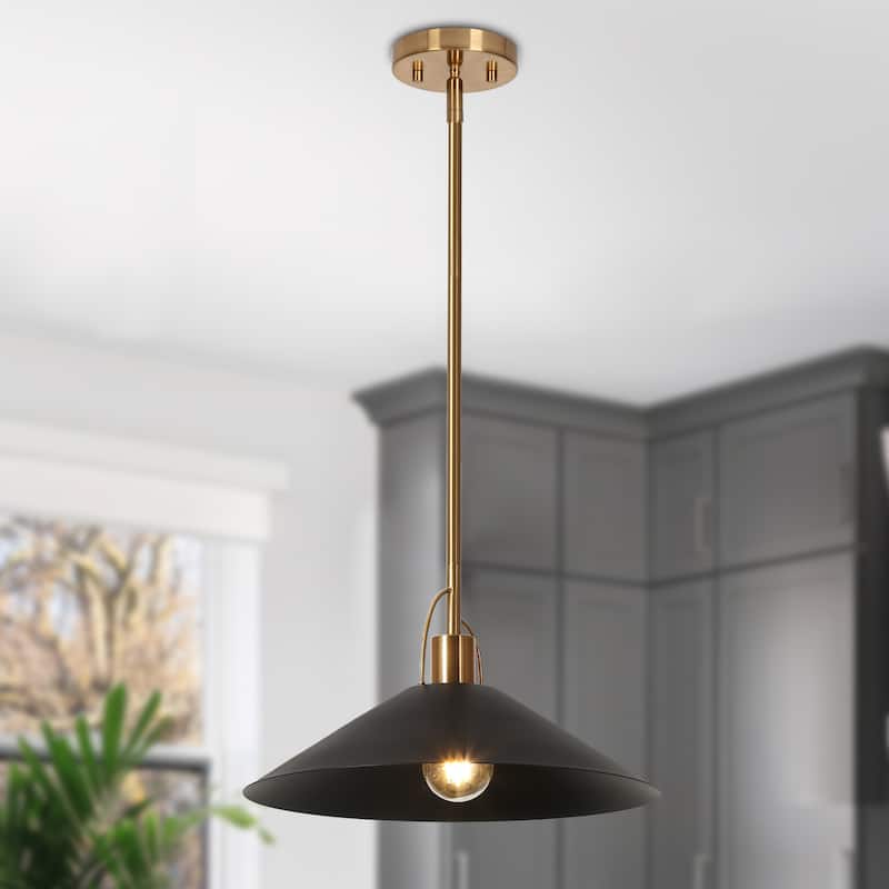 Modern Farmhouse 1-Light Black Gold Pendant Light Kitchen Island Lights - D 14'' x H 8''