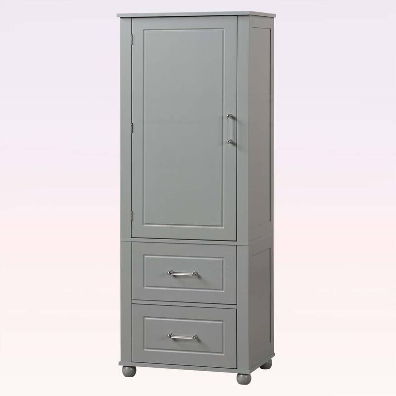 Tall Bathroom Storage Cabinet with Two Drawers and Adjustable Shelf