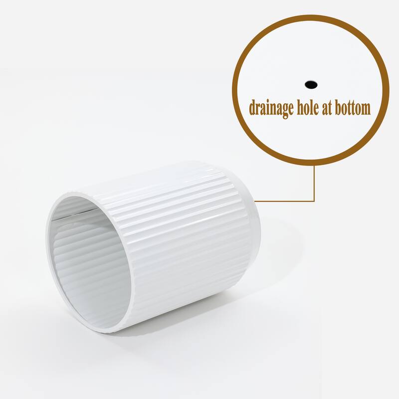 2-Pc Textured Round White Metal Cachepot Planters with Gold Stands