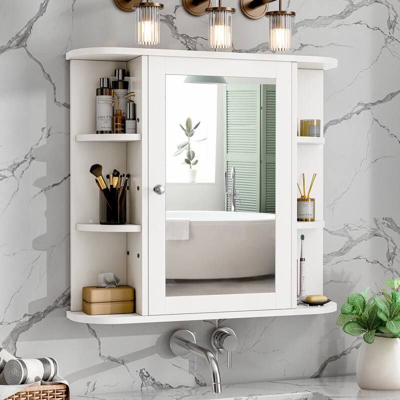 Futzca Bathroom Wall Cabinet with Mirror and Open Shelves