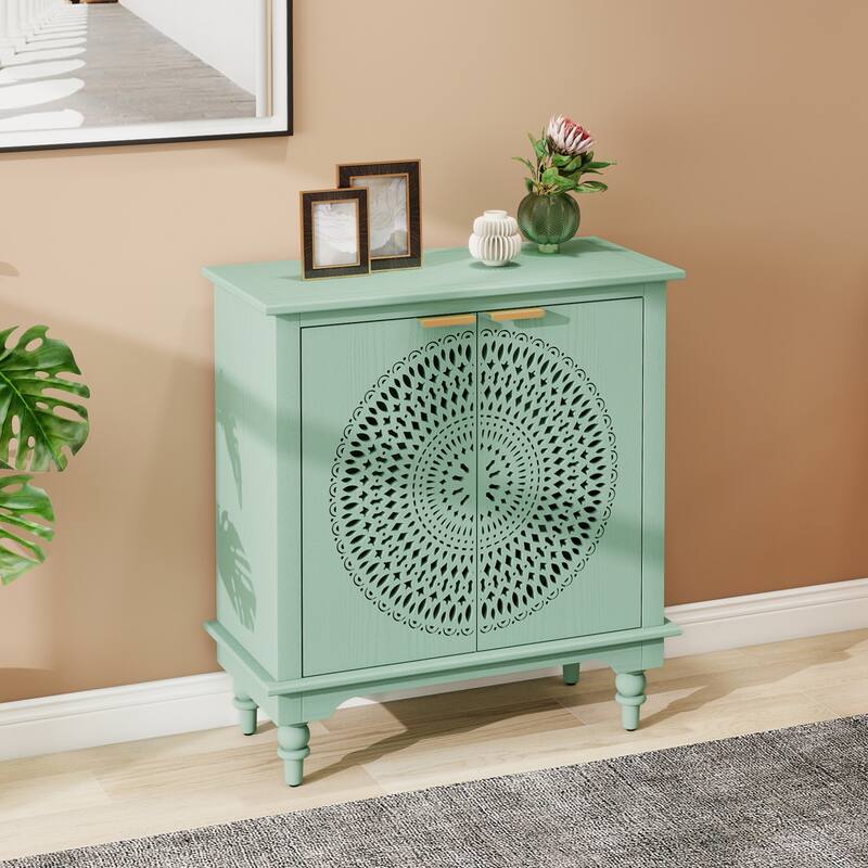 GDFStudio - Manchuria Crest American Style Hollow-Carved Storage Accent Cabinet with 2 Doors