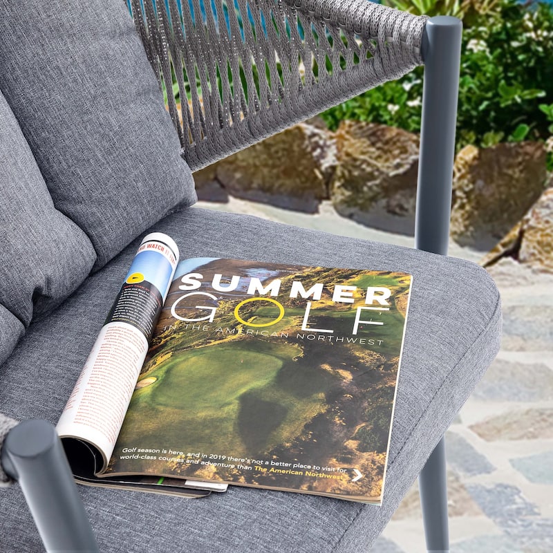 Outdoor 2-Piece Woven Rope Conversation Chair Set, Aluminum, Gray