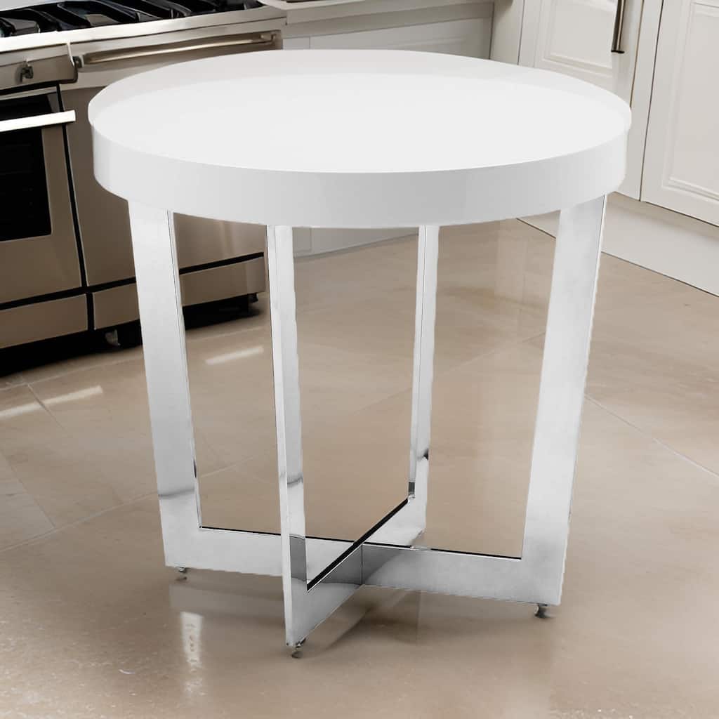 Tini 24 Inch Side End Table, Round Shaped Top, Metal Frame, White Finish