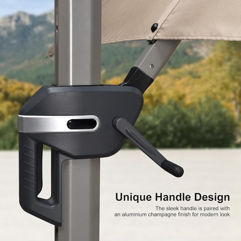 PURPLE LEAF Elegant Champagne-Gold Patio Cantilever Umbrella Adjustable Offset Umbrella With Base