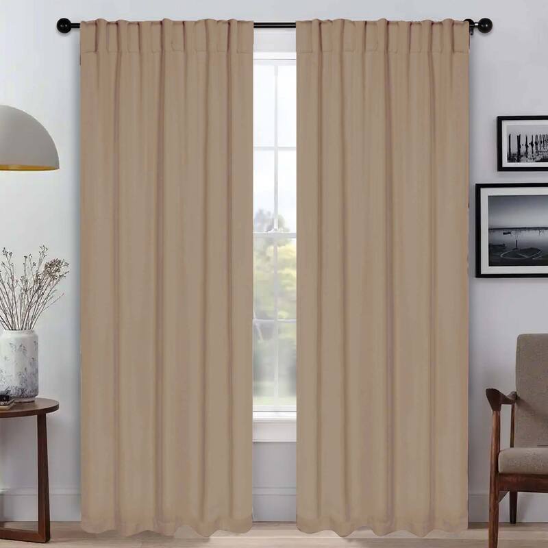 Superior Solid Machine Washable Room Darkening Curtains with Back Tabs, Set of 2 - 42" x 108" - Smoked Ash