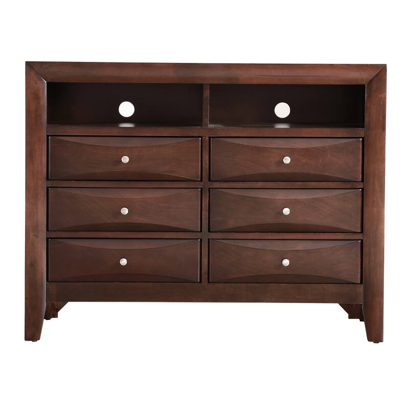 6-Drawer Wooden Beveled TV Media Chest - 47" - Chocolate Brown