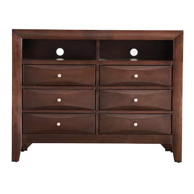 6-Drawer Wooden Beveled TV Media Chest - 47" - Chocolate Brown