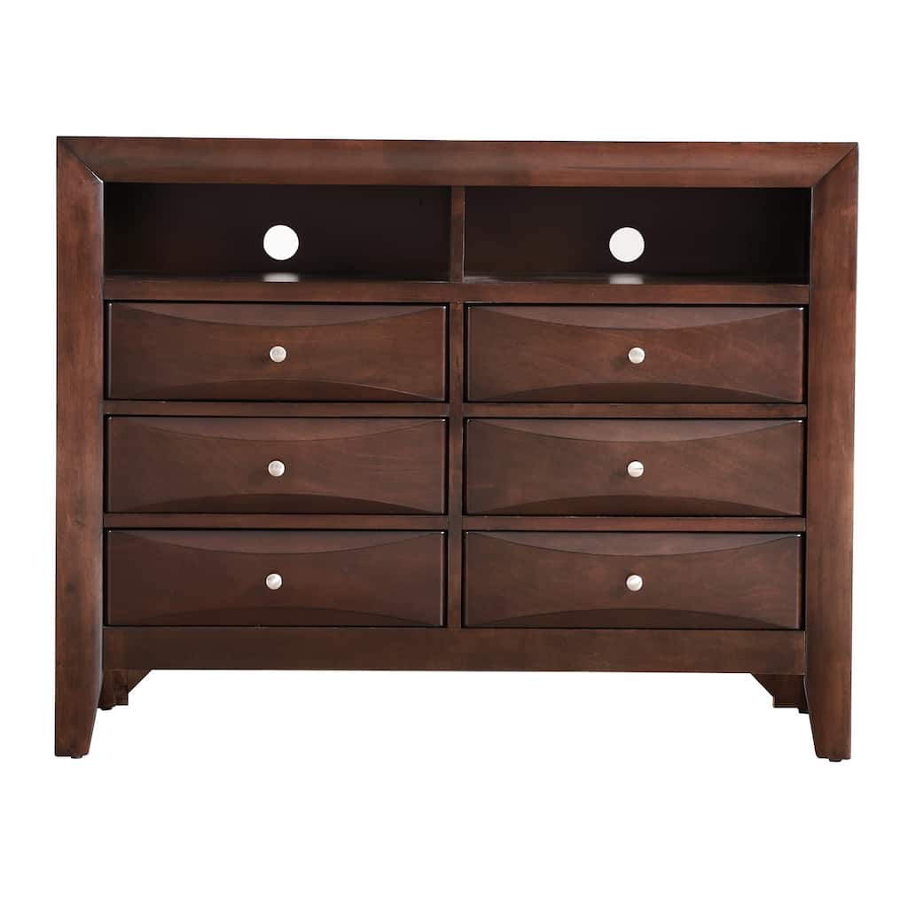 6-Drawer Wooden Beveled TV Media Chest - 47" - Chocolate Brown