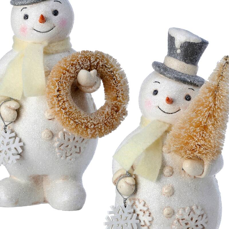 8.5" Paperpulp Vintage Snowman w Tree Set of 2