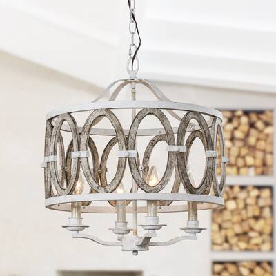 4-Light Farmhouse Antique White Wood Chandelier