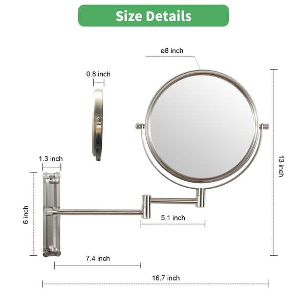dimension image slide 0 of 3, 8 inch Double-Sided Framed Wall Mounted Magnifying Bathroom Mirror