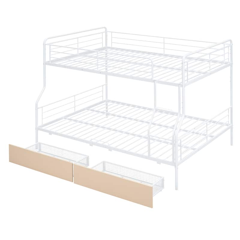 Full XL Over Queen Convertible Metal Bunk Bed Frame with 2 Drawers
