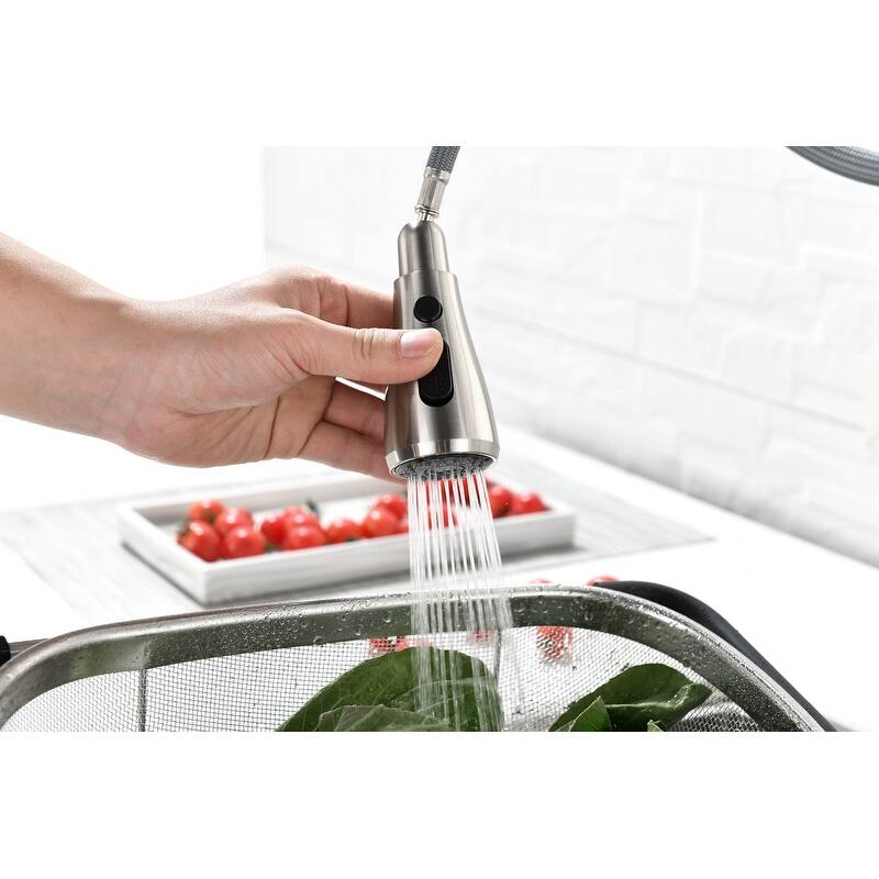 Single Handle High Arc Brushed Nickel Pull-Out Kitchen Faucet-360° Swivel