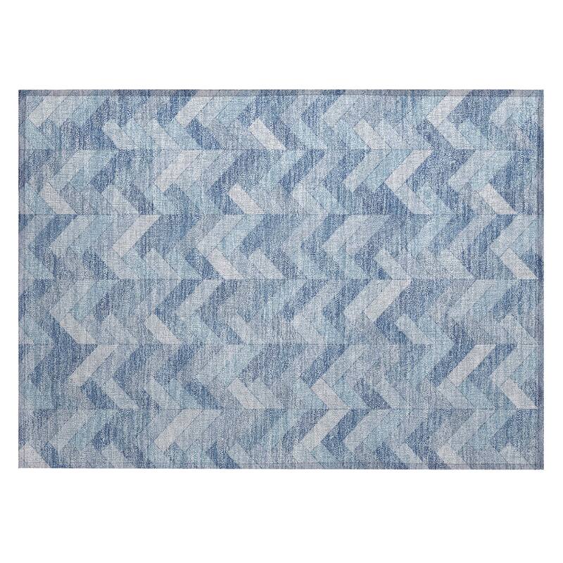 Machine Washable Indoor/ Outdoor Modern Chevron Chantille Rug
