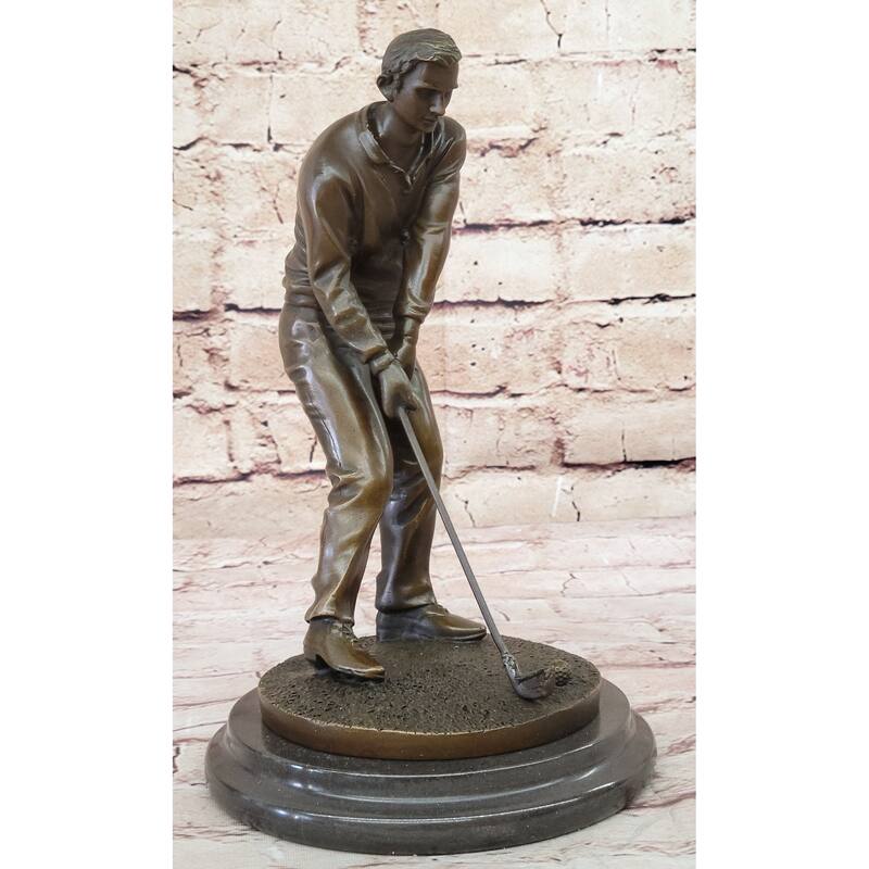 Golfer Playing Golf Bronze Marble Statue Club Trophy Tournament Pga Signed Art