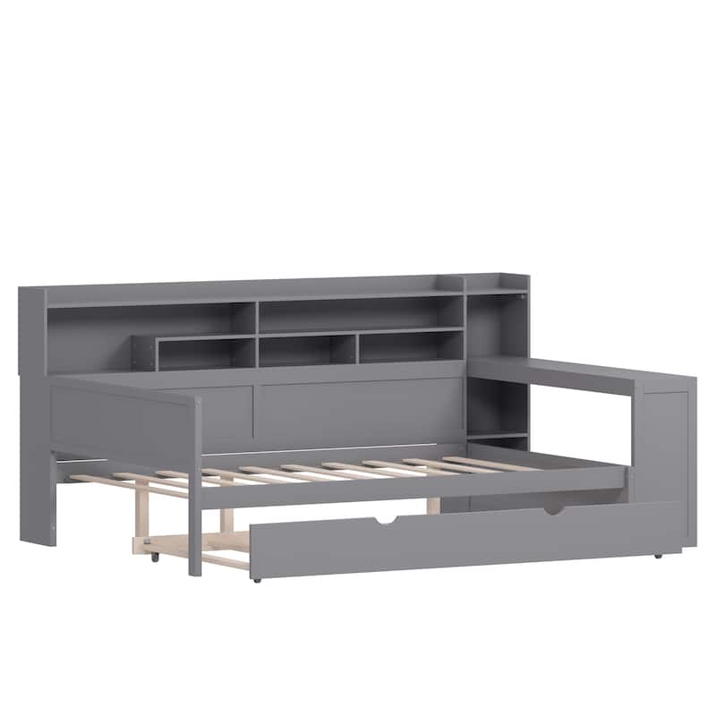 Wooden Full Size Daybed with Storage Shelves