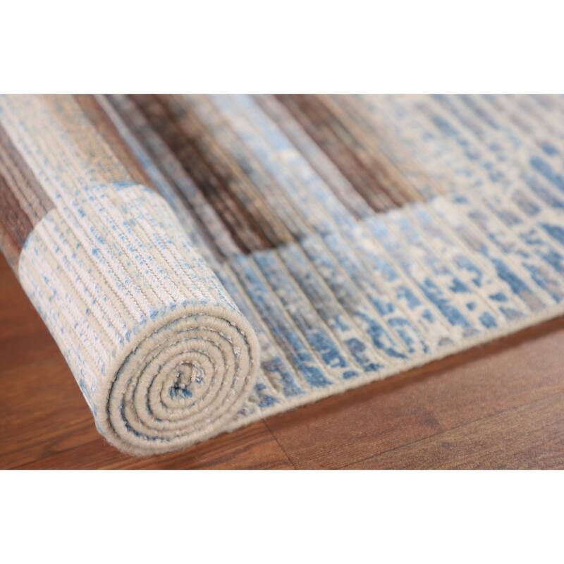 Multi-Color Striped Abstract Modern Accent Rug Handmade Wool Carpet - 2'8"x 4'10"