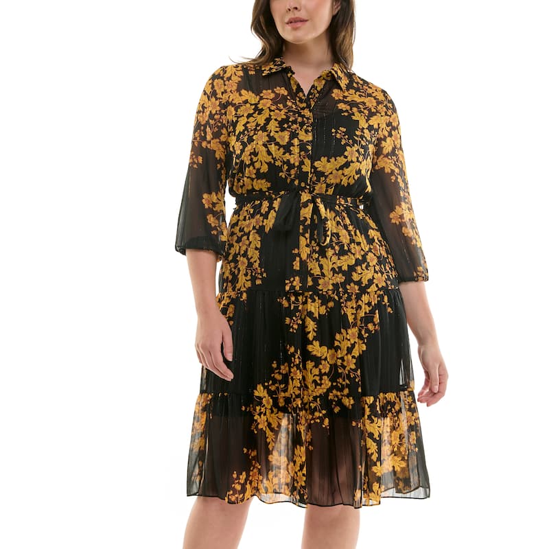 Nanette Lepore Floral Chiffon Shirt Dress - Multi-Color - 4