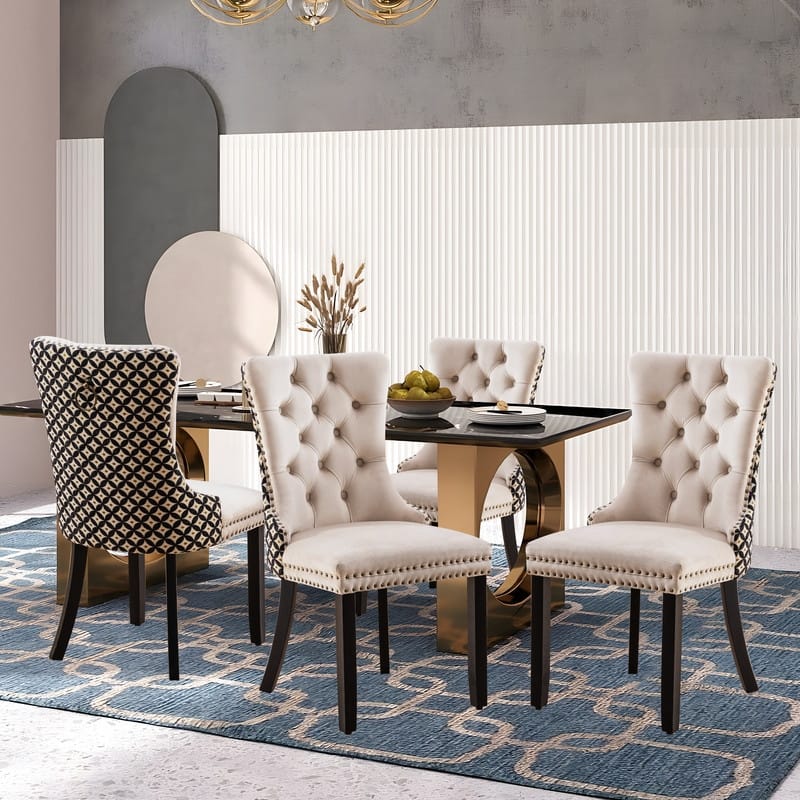 Solid Wood Velvet Upholstered Dining Chair Set of 2
