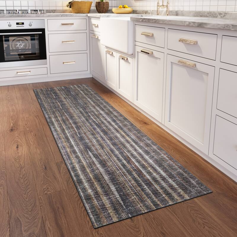 Indoor/Outdoor Waverly Modern Stripes Washable Rug - 2'3" x 7'6" Runner - Brown
