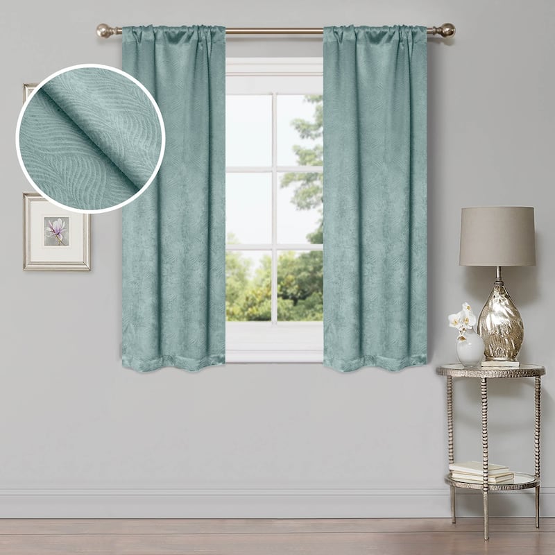 Superior Wave Washable Room Darkening Curtains, Set of 2 Panels - 26" x 63" - Teal