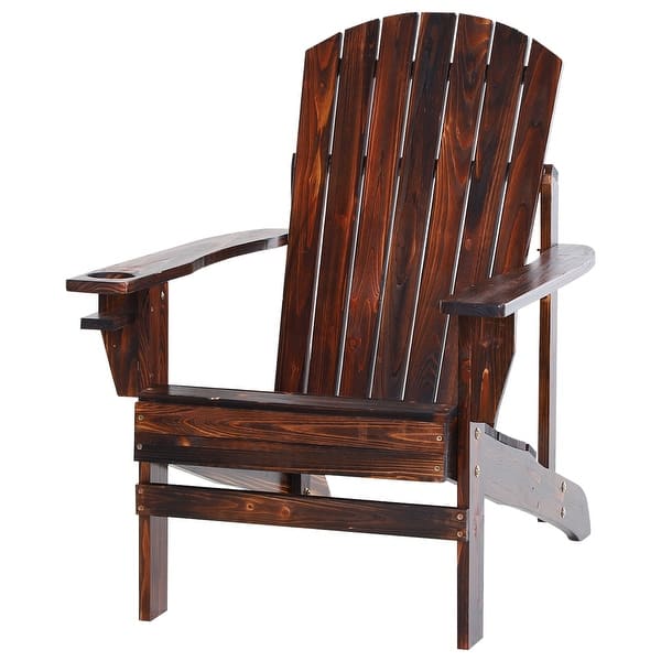 Shop Outsunny Outdoor Classic Wooden Adirondack Deck Lounge Chair With Ergonomic Design A Built In Cup Holder On Sale Overstock 31059697