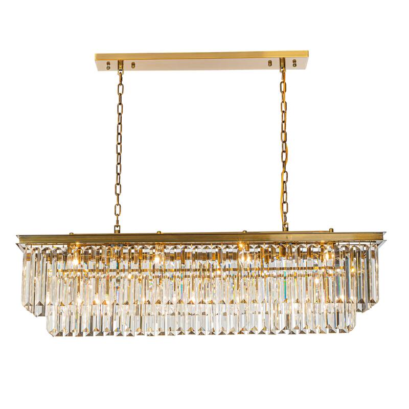 12-Light Glam Fringe Crystal Chandelier for Dining Room - Antique Gold