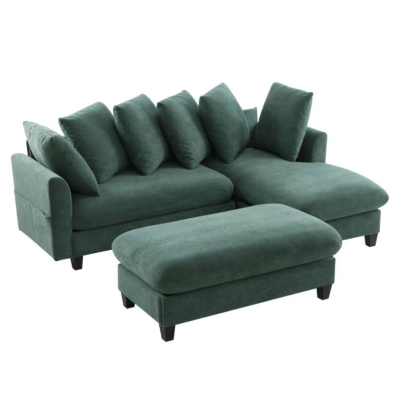 Luxurious L-Shaped Sectional Sofa with Hidden Storage, Movable Ottoman & Throw Pillows