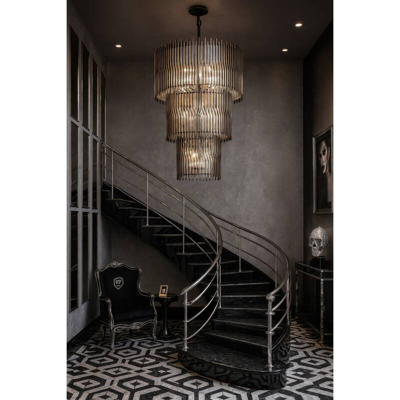 Varaluz Park Row 18-Light 3-Tier Chandelier - Matte Black/French Gold