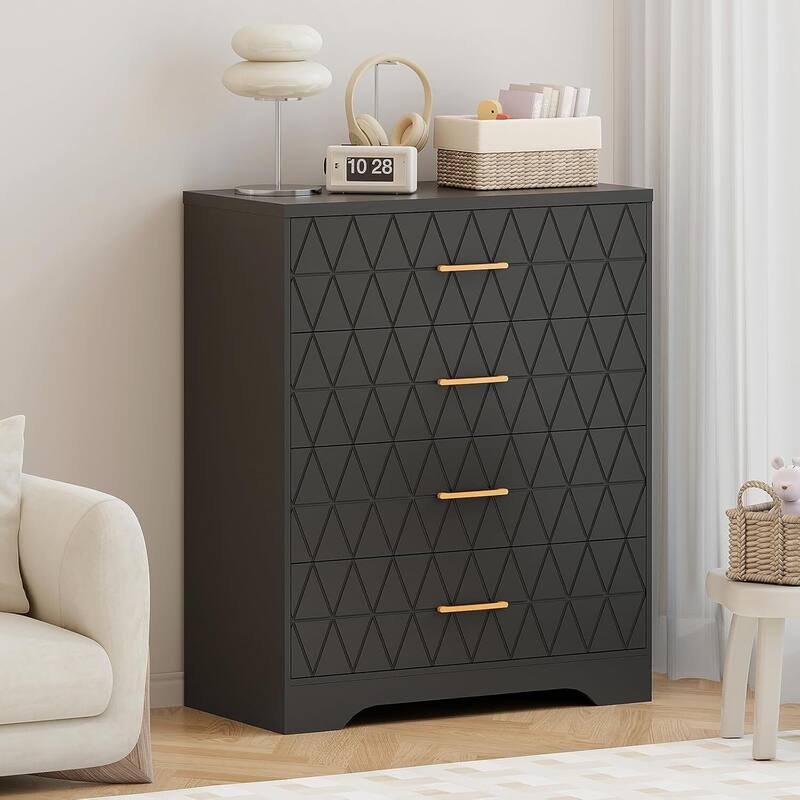 Tall Dresser, Storage Cabinet for Bedroom with 4 Drawers - Black