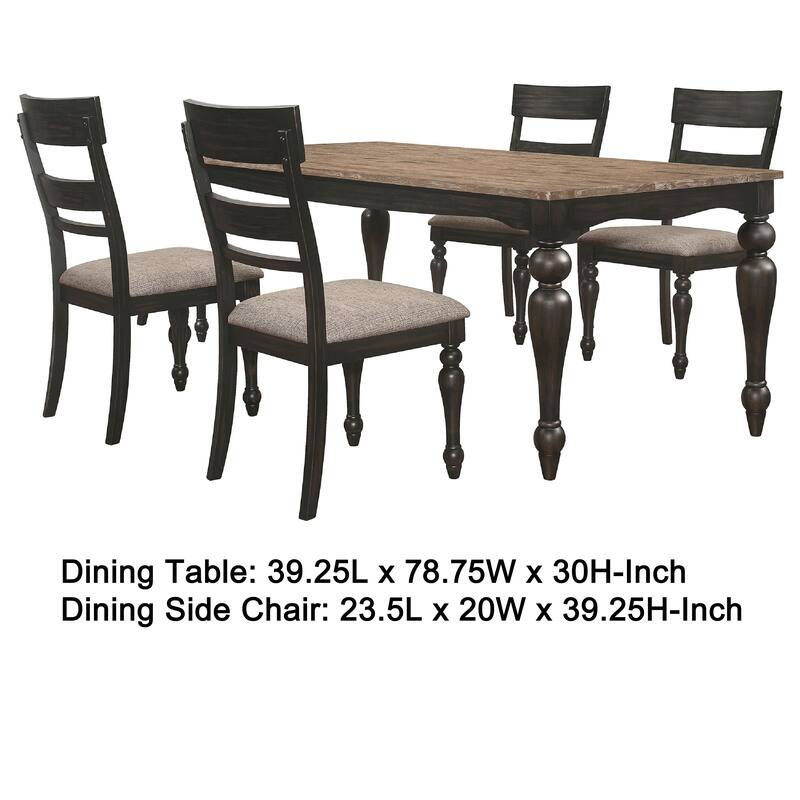 Brad 5pc Dining Table Set, Brushed Hardwood Top, 4 Chairs Light Brown Seats
