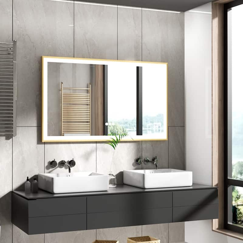 LED Bathroom Mirror Aluminum Framed Anti-Fog Stepless Dimmable Memory