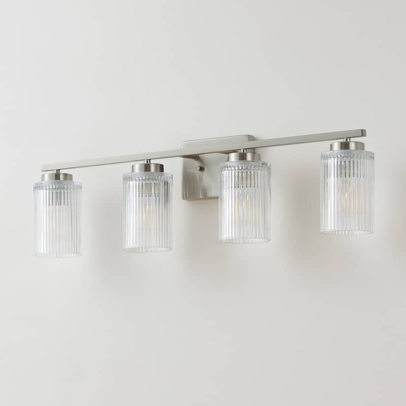 KAWOTI 30" 4-Light Bathroom Vanity Light with Fluted Glass Shades