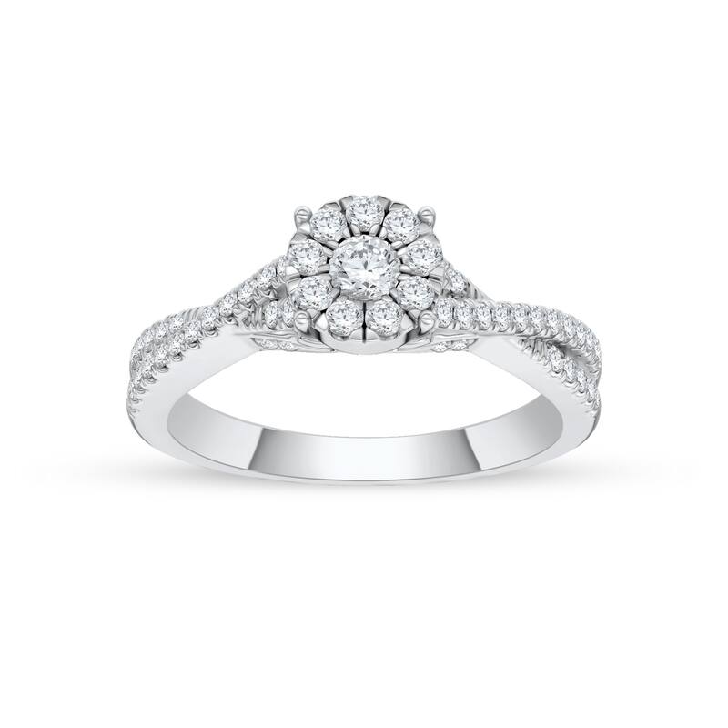 IGI Certified 1/2ct TDW Diamond Cross Over Engagement Ring in 10K Gold for Women - 7 - White