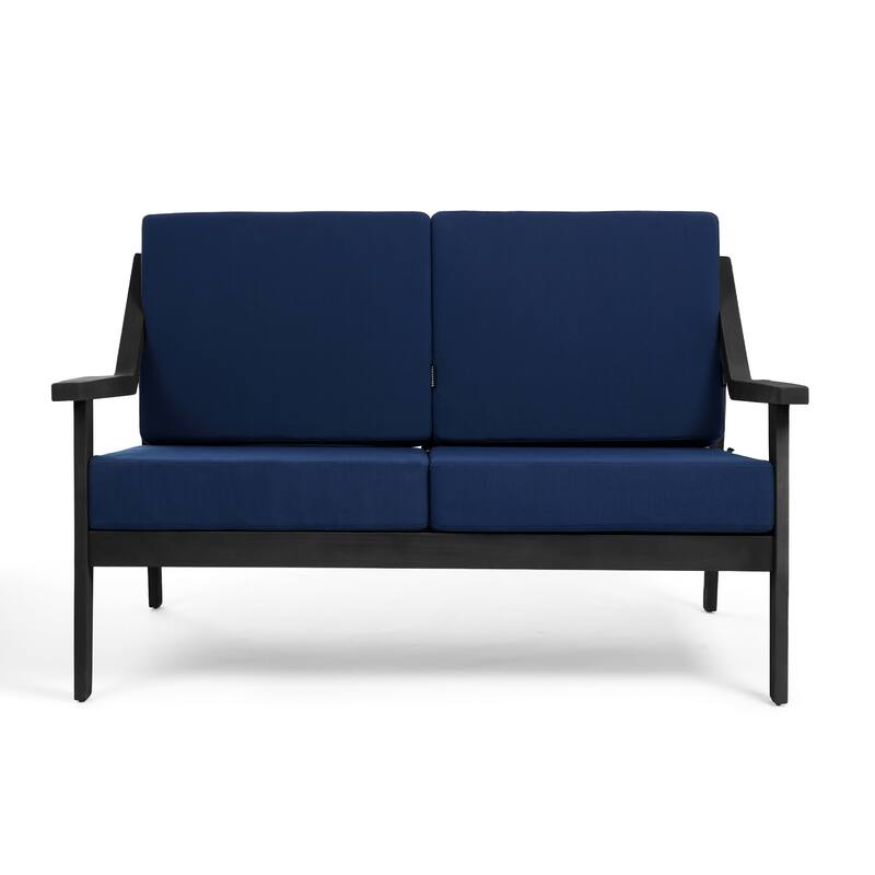 Outdoor Wood Teak Cushioned Patio 2 Seater Loveseat with Coffee Table