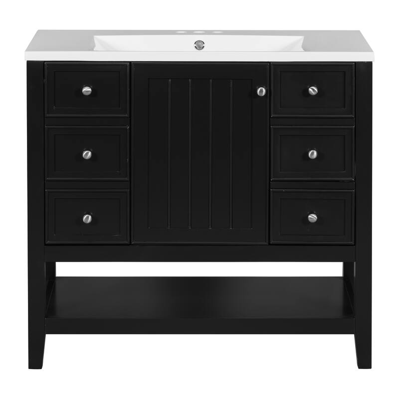 Bathroom Vanity with Sink, Bathroom Vanity with 1 Cabinet and 3 Drawers, Solid Wood Storage Cabinet with Open Shelf